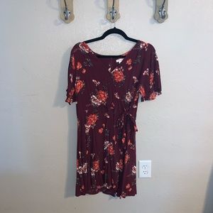 Maroon floral dress with wrap front